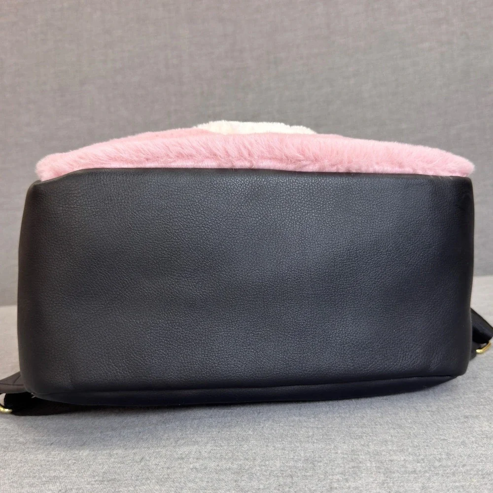 Luv Betsey by Betsey Johnson Pink Faux Fur FoxBackpack Black Faux Leather Trim